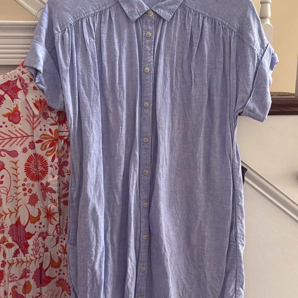 Casual Light Blue Button-Up Mini Dress